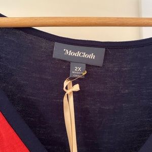 ModCloth midi dress, navy w/red & mustard collar